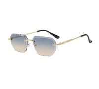 HPIRME Fashion Rimless Rectangle Glasses Vintage Shades Ocean Lenses(Gold-BlueBrown)