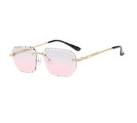HPIRME Fashion Rimless Rectangle Glasses Vintage Shades Ocean Lenses(Gold-GrayPink)