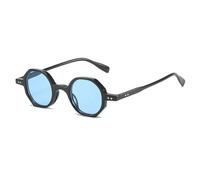 HPIRME Fashion Round Glasses Women Men Punk Vintage Female Small Frame Shades Uv400(C2Black-Blue)