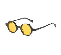 HPIRME Fashion Round Glasses Women Men Punk Vintage Female Small Frame Shades Uv400(C3Black-Yellow)