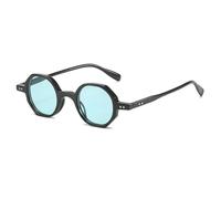 HPIRME Fashion Round Glasses Women Men Punk Vintage Female Small Frame Shades Uv400(C4Black-Green)