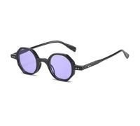 HPIRME Fashion Round Glasses Women Men Punk Vintage Female Small Frame Shades Uv400(C5Black-Purple)