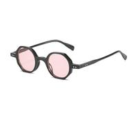 HPIRME Fashion Round Glasses Women Men Punk Vintage Female Small Frame Shades Uv400(C6Black-Pink)
