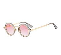HPIRME Fashion Small Round Men Punk Glasses Retro Clear Gradient Shades Uv400 Women(Gray pink gradient)