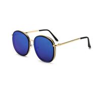 HPIRME Fashion Sunglasses Women Men Round Mirrored for Driving Metal Frame Uv400(ATHH1885-Blue)