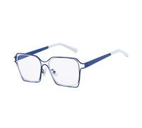 HPIRME Hollow-out Oversized Sunglasses Iridescent Two-tone Rectangular Frame Retro(blue)