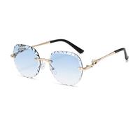 HPIRME Luxury Frameless Round Gradient Women Sunglasses Head Wave Pattern Men Uv400(blue)