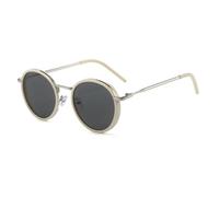 HPIRME Luxury Metal Round Glasses Women for Men Vintage Punk Small Frame Hip Hop Uv400(Beige-Black)