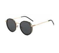 HPIRME Luxury Metal Round Glasses Women for Men Vintage Punk Small Frame Hip Hop Uv400(Black-Black)