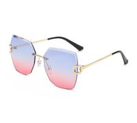 HPIRME Luxury Oversized Sunglasses for Women Outdoor Vintage Rimless Frame with Gradient Metal(Blue Pink)