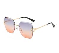 HPIRME Luxury Oversized Sunglasses for Women Outdoor Vintage Rimless Frame with Gradient Metal(Grey Tea)