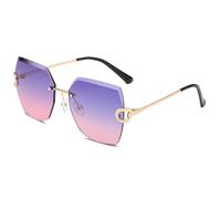 HPIRME Luxury Oversized Sunglasses for Women Outdoor Vintage Rimless Frame with Gradient Metal(Purple Pink)