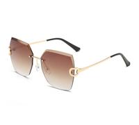 HPIRME Luxury Oversized Sunglasses for Women Outdoor Vintage Rimless Frame with Gradient Metal(Tea)