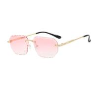 HPIRME Luxury Punk Fashion Rimless Women Glasses Cut Edge Men Uv400(Gold Gradient Pink)