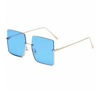 HPIRME Luxury Trendy Oversized Half Frame Women Glasses Metal Men Driving Shade Uv400(Gold Blue)