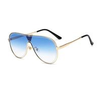 HPIRME Luxury Vintage Flat Top Glasses Women Big Frame Gradient Lens Round Man Driving Shades(C4 Blue Lens)