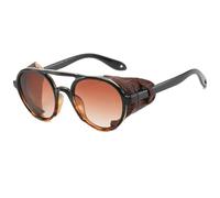 HPIRME Men Steampunk Glasses for Men Round Women Vintage Shades Uv400(Black-Leopard)