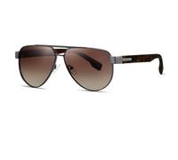 HPIRME Men Uv400 Polarized Sunglasses Women Metal Non-slip Frame Driving Shade(Gun Gradient Tea)