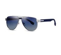 HPIRME Men Uv400 Polarized Sunglasses Women Metal Non-slip Frame Driving Shade(Silver Gradient Blue)