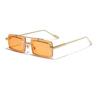 HPIRME Men's Flat Double Bridge Fashion Sunglasses Rectangular Metal Frame Women's Decorative Uv400(C02 ORANGE)