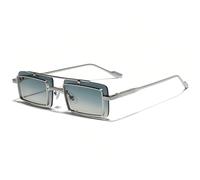 HPIRME Men's Flat Double Bridge Fashion Sunglasses Rectangular Metal Frame Women's Decorative Uv400(C04 BLUE YELLOW)