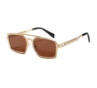 HPIRME Metal Double Beam Retro Men's Glasses Luxury Women's Outdoor Screen Mirrors Driving Mirrors Uv400(Gold tea)