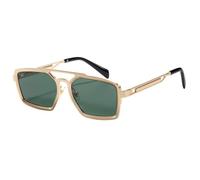 HPIRME Metal Double Beam Retro Men's Glasses Luxury Women's Outdoor Screen Mirrors Driving Mirrors Uv400(Gold green)