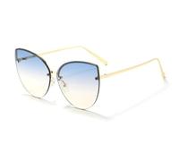 HPIRME Metal Frameless Glasses Women Men Luxury Vintage Punk Ladies Uv400(Gold-BlueYellow)