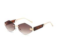HPIRME Metal Frameless Rhombus Glasses Women Vintage Punk Hip Hop Uv400(Gold-Brown)