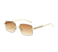 HPIRME Metal Rimless Tapered Rivets Rimless Sunglasses Women Uv400(Gradient Tea)