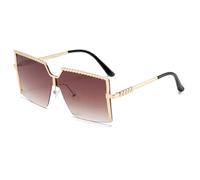 HPIRME Oversize Rimless Glasses Fashion Women Men(Gold-Brown)