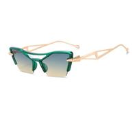 HPIRME Oversized Half Frame Double Beam Sunglasses for Women Uv400(C2Green)