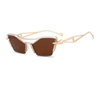 HPIRME Oversized Half Frame Double Beam Sunglasses for Women Uv400(C3Tea)