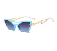 HPIRME Oversized Half Frame Double Beam Sunglasses for Women Uv400(C4Blue)