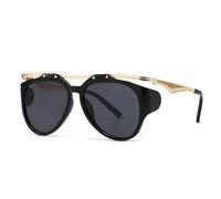 HPIRME Oversized Punk Round Sunglasses Women Luxury Vintage Oval Metal Frame Uv400(black)