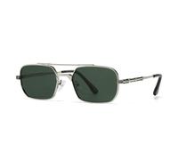 HPIRME Polarized Fashion Rectangle Double Bridges Sunglasses Women Retro Rivets Men Punk Glasses Shades Uv400(C3 Silver Green)