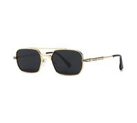 HPIRME Polarized Fashion Rectangle Double Bridges Sunglasses Women Retro Rivets Men Punk Glasses Shades Uv400(C6 Gold Black)