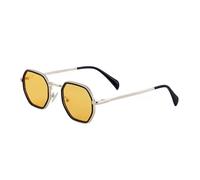 HPIRME Polygon Women Luxury Glasses Fashion Mirror Shades Uv400 Men Metal Frame(Golden black orange)