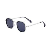 HPIRME Polygon Women Luxury Glasses Fashion Mirror Shades Uv400 Men Metal Frame(Silver black gray)
