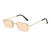 HPIRME Punk Metal Rimless Women's Glasses Luxury Men Party Uv400(Gold Tea)