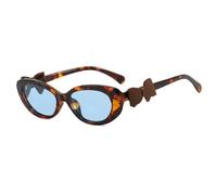 HPIRME Retro Bow Decoration Small Oval Sunglasses Women Uv400(Amber blue)