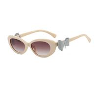 HPIRME Retro Bow Decoration Small Oval Sunglasses Women Uv400(Beige tea gradient)
