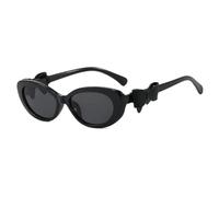 HPIRME Retro Bow Decoration Small Oval Sunglasses Women Uv400(Black gray)