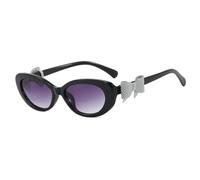 HPIRME Retro Bow Decoration Small Oval Sunglasses Women Uv400(Black gray gradient)
