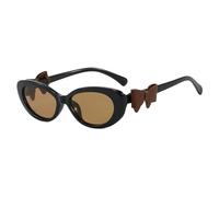HPIRME Retro Bow Decoration Small Oval Sunglasses Women Uv400(Black tea)