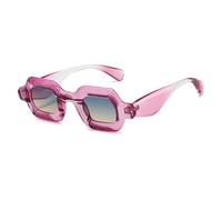 HPIRME Retro Candy Color Small Square Women Sunglasses Fashion Wide Legs Men Punk Gradient Shades Uv400(Purple blue tea)