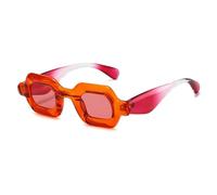 HPIRME Retro Candy Color Small Square Women Sunglasses Fashion Wide Legs Men Punk Gradient Shades Uv400(Orange orange red)