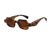 HPIRME Retro Candy Color Small Square Women Sunglasses Fashion Wide Legs Men Punk Gradient Shades Uv400(Leopard tea)