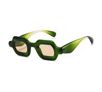 HPIRME Retro Candy Color Small Square Women Sunglasses Fashion Wide Legs Men Punk Gradient Shades Uv400(Green champagne)