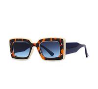 HPIRME Retro Ladies Sun Glasses UV400 Brown Leopard Thick Frame Square Sunglasses For women Female Summer,Beige F blue,one size